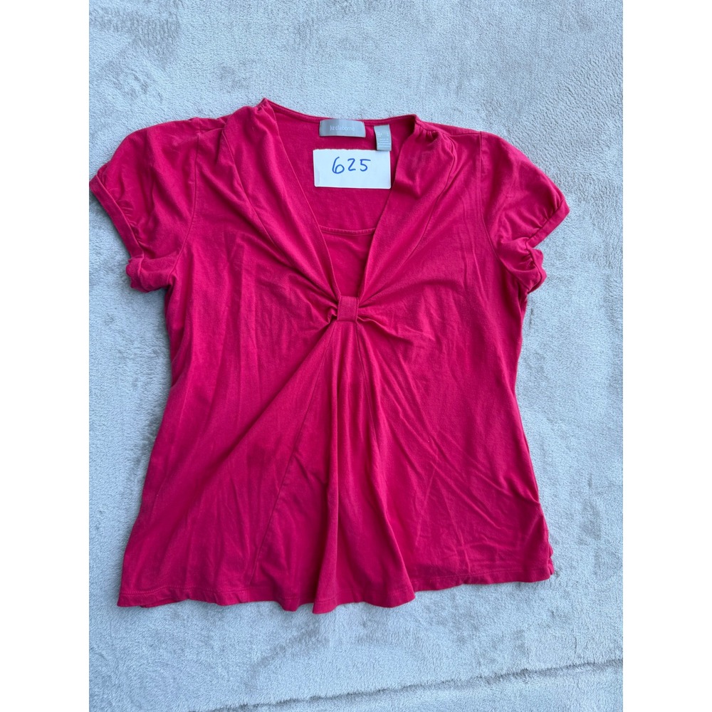 Liz Claiborne Knot Front Top Womens Large Pink V-Neck Short Sleeve